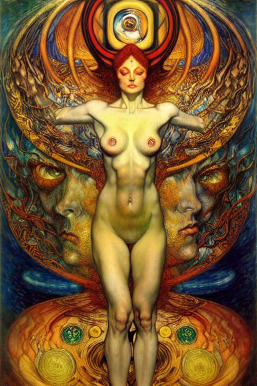 Image similar to Divine Chaos Engine by Karol Bak, Jean Delville, William Blake, Gustav Klimt, and Vincent Van Gogh, symbolist, visionary