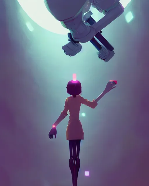 Image similar to a tall robot, cory loftis, james gilleard, atey ghailan, makoto shinkai, goro fujita, character art, rim light, exquisite lighting, clear focus, very coherent, plain background, soft painting