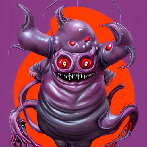 Image similar to gengar fetus nightmare dream eater made from latex, latex fetus gengar tomato wrapped in an endless vortex gateway of wet tentacles leading to a tormented hell drawn by satoshi matsuura artstation