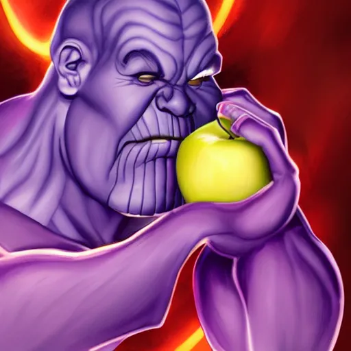 Prompt: caricature of thanos eating apple in galaxy, 8 k, digital art, artstation, detalied, high quality,