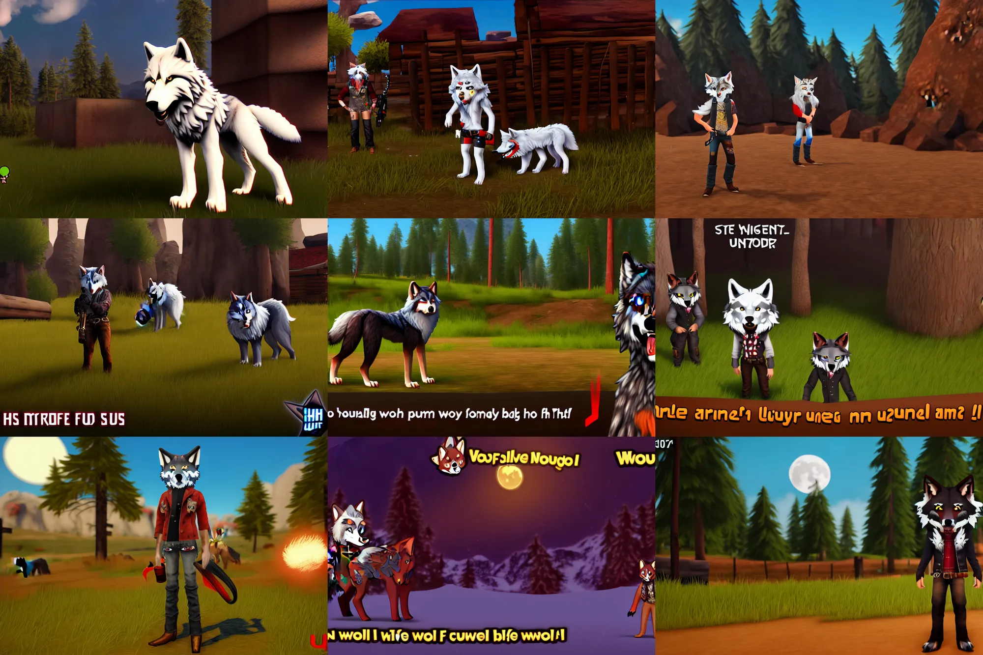 Prompt: furry - wolf - cowboy - fursona uhd ue 5 pc game screenshot : awoo
