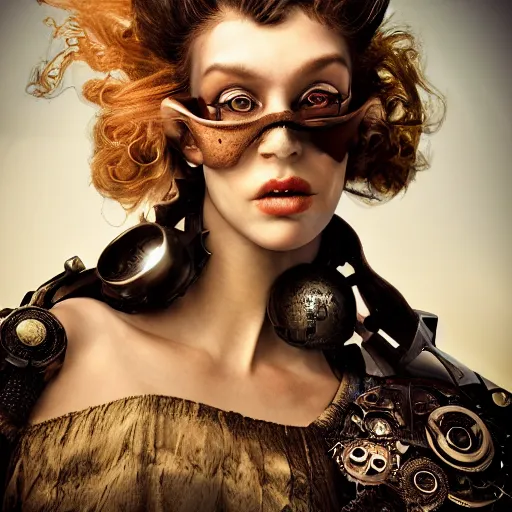 Prompt: robbie margot steampunk cyborg, fantasy, sharp focus, contemporary fashion shoot, by edward robert hughes, annie leibovitz and steve mccurry, david lazar, jimmy nelsson, extremely detailed, hyperrealistic, perfect face, octane render