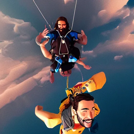 Image similar to a macro portrait of Jesus taking a selfie while skydiving, hyperdetailed, artstation, digital art, photorealism, accurate, 8k,