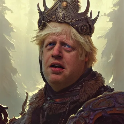 Image similar to boris johnson as odin, intricate, elegant, highly detailed, digital painting, artstation, concept art, matte, illustration, hearthstone, art by artgerm and greg rutkowski and alphonse mucha, simon stalenhag, hyperreal