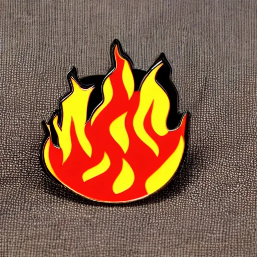 Prompt: minimalistic enamel pin of fire flame, retro design