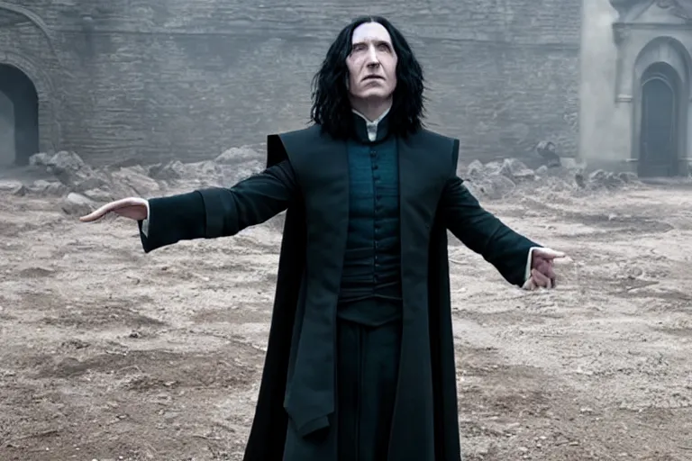 Image similar to film still of Shia LaBeouf as Severus Snape in Harry Potter and the Cursed Child, 4k