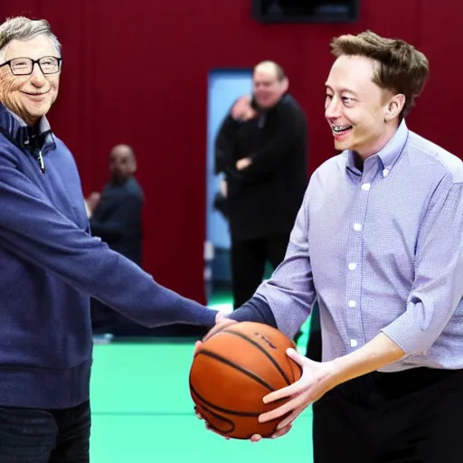 Prompt: Bill Gates and Elon Musk playing basketball together