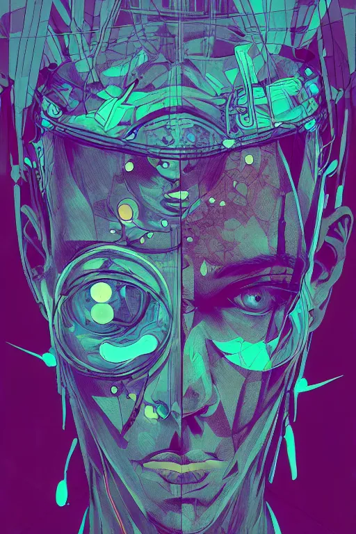 Image similar to abstract portrait, cyberpunk art, floating detailes, very detailed face, leaves by miyazaki, colorful palette illustration, kenneth blom, mental alchemy, james jean, pablo amaringo, naudline pierre, contemporary art, hyper detailed