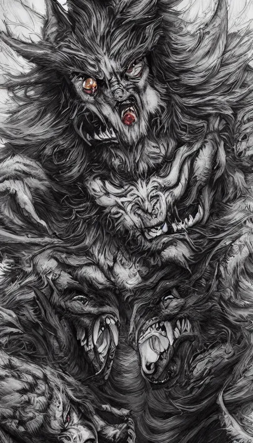 Prompt: Werewolf in London, by Ayami Kojima, studio ghibli, cinematic lighting, intricate, highly detailed, digital painting, trending on artstation, Illustration, epic scale