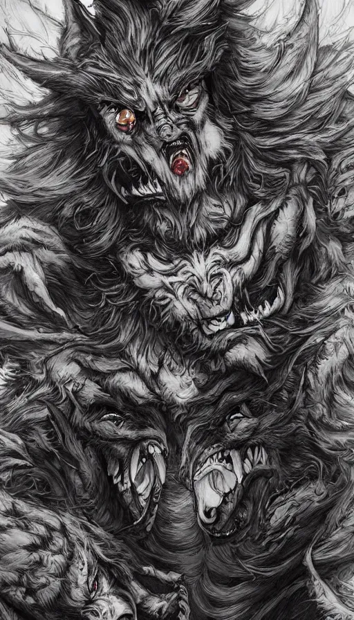 Image similar to Werewolf in London, by Ayami Kojima, studio ghibli, cinematic lighting, intricate, highly detailed, digital painting, trending on artstation, Illustration, epic scale