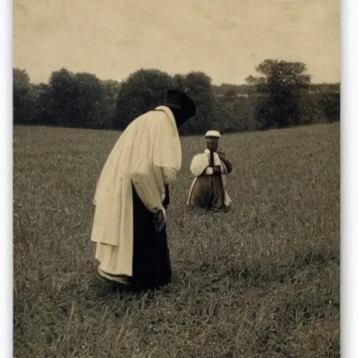 Image similar to a puritan priest preaching to some people in a field, 1 8 9 0 s, by francis davis millet