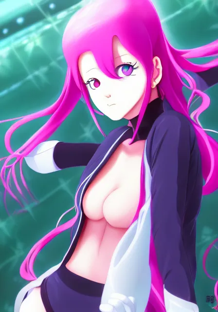 Image similar to portrait of a beautiful slime woman by aramaki shinji, tsurumaki kazuya, smug, 8 k, hd, saturated, flcl, hyperreality, fate grand order, symmetry