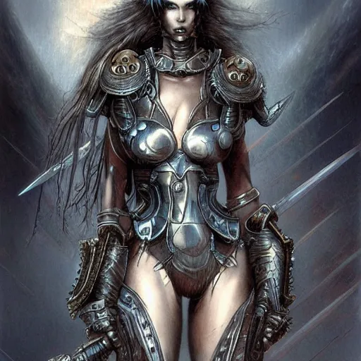 Image similar to mech warrior, by luis royo, retro fantasy, details, digital, artstation