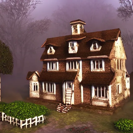 Image similar to Village render horror fog foster highly detailed game one house fear