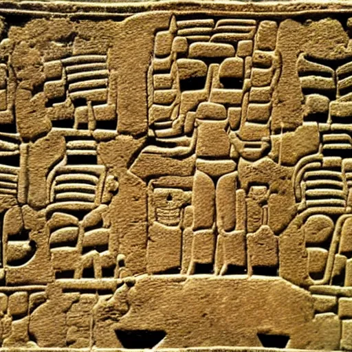 Prompt: a high detailed picture of mayan hieroglyphics showing ufos 4k