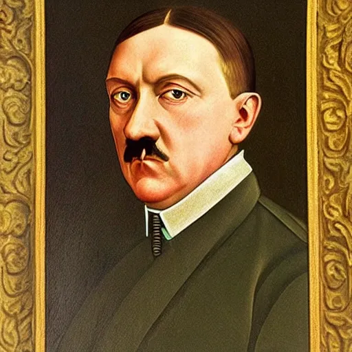 Image similar to a renaissance style portrait painting of Adolf Hitler