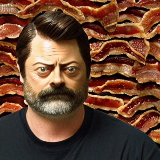 Prompt: Nick offerman made of bacon, highly detailed, sculpture