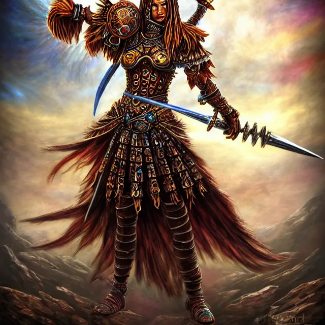 Prompt: magicpunk warrior, highly detailed, 4 k, hdr, smooth, sharp focus, high resolution, award - winning photo, illustrated by anne stokes, photorealistic