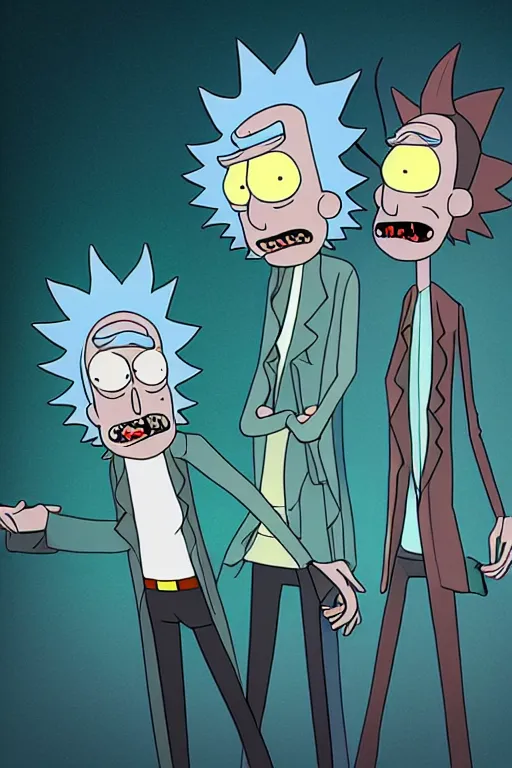 Image similar to 3d hiper-realistic Rick Sanchez and Morty, 8k