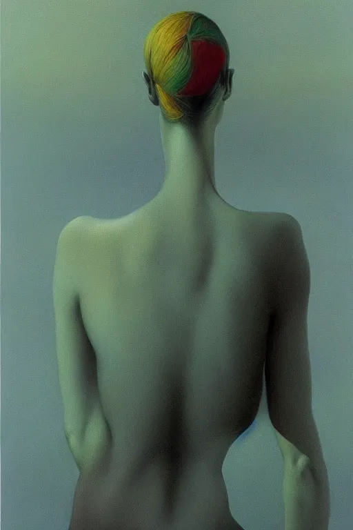 Prompt: cinematic colourful shiny beautiful harmony woman oil painting by zdzisław beksinski
