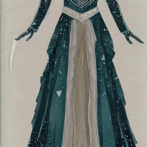 Prompt: concept art for a LARP costume, long layered robes decorated with constellation patterns, light pastel color scheme, long sleeves, elegant, graceful, serene, refined, poised, focused, subtle, poise