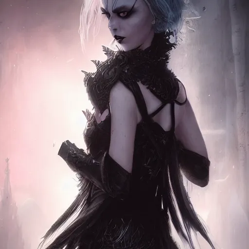 Image similar to kerli koiv, gothic, darkwave, darksynth character portrait, sharp, digital matte painting, anime key art by luis royo, greg rutkowski, wlop, dramatic lighting, trending on artstation