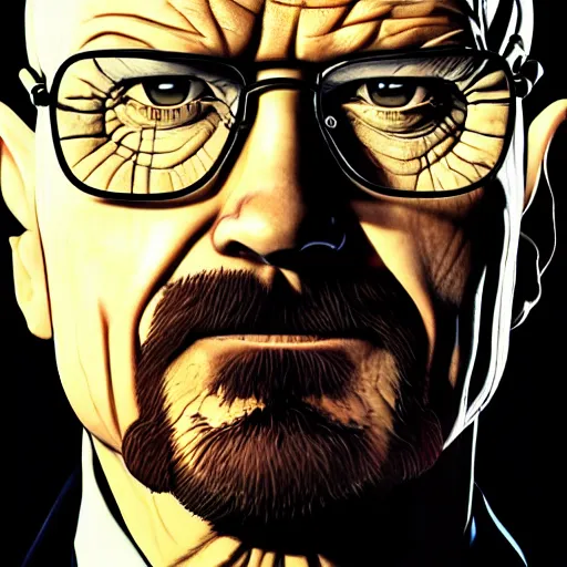 Prompt: walter white close - up, breaking bad, gta 5 cover art, borderlands style, cellshading, trending on artstation, by rhads, andreas rocha, rossdraws, makoto shinkai, laurie greasley, lois van baarle, ilya kuvshinov and greg rutkowski