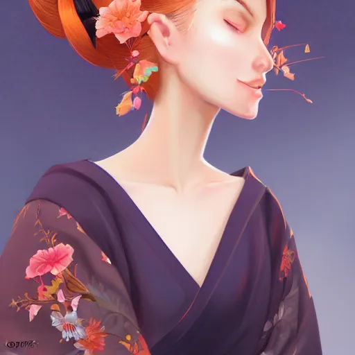 Image similar to A potrait of a beautiful, shapely woman with fox ears wearing a modest kimono, digital painting, by Stanley Artgerm Lau, WLOP, Rossdraws, LeraPi, and Sakimichan, digtial painting, trending on ArtStation, deviantart, SFW version