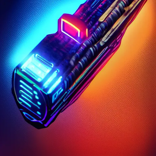 Prompt: A cyberpunk cigar, inspired by Tron, Trending on Artstation, Digital screenshot, 1980s Computer Graphics,