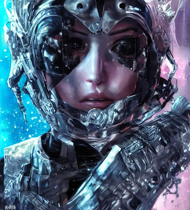 Image similar to hd 3 d rendered graphic novel video game portrait of a cute young knight girl complicated synaptic particles angelic deity demon future downtown in ishikawa ken miura kentaro gantz frank miller jim lee alex ross vaporwave technoir style detailed trending award winning on flickr artstation