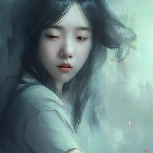 Prompt: IU, Korean Idol, Korean Artist, very detailed, digital art, concept art, studio quality, ethereal, art style by Greg Rutkowski