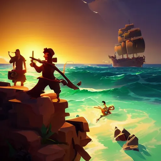 Image similar to painting treasure on sea of thieves game smooth median photoshop filter cutout vector, behance hd by jesper ejsing, by rhads, makoto shinkai and lois van baarle, ilya kuvshinov, rossdraws global illumination