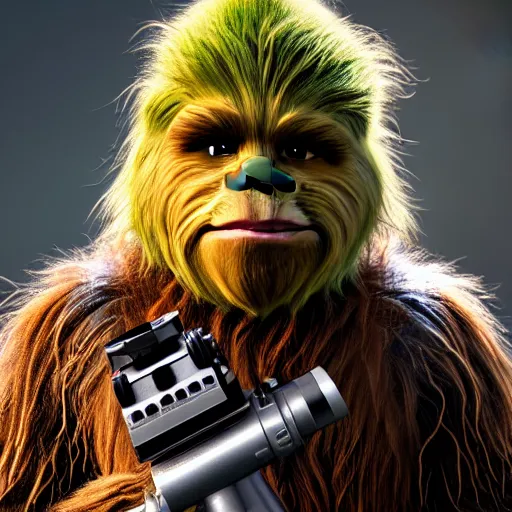 Image similar to chewbacca as shrek, highly detailed, extremely high quality, hd, 4 k, 8 k, canon 3 0 0 mm, professional photographer, 4 0 mp, lifelike, top - rated, award winning, realistic, detailed lighting, detailed shadows, sharp, no blur, edited, corrected, trending