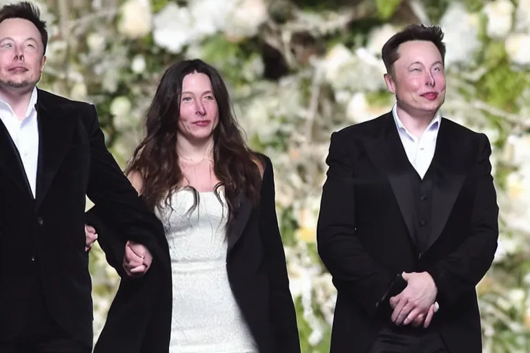 Prompt: elon musk and his girlfriend on wedding