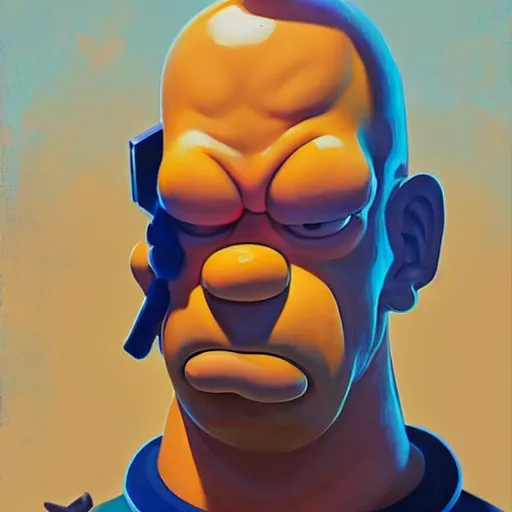 Image similar to Greg Manchess portrait painting of Homer Simpson as Overwatch character, medium shot, asymmetrical, profile picture, Organic Painting, sunny day, Matte Painting, bold shapes, hard edges, street art, trending on artstation, by Huang Guangjian and Gil Elvgren and Sachin Teng