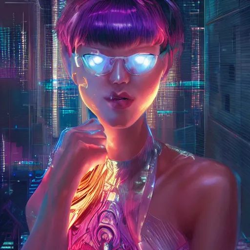 Image similar to portrait futuristic Cyber warrior Girl, in future cyberpunk tokyo rooftop , ssci-fi, fantasy, intricate, very very beautiful, elegant, neon light, highly detailed, digital painting, artstation, concept art, smooth, sharp focus, illustration, art by tian zi and WLOP and alphonse mucha