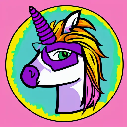 Image similar to Rainbow Pirate Unicorn profile picture for social media sites. Limited palette, crisp vector line