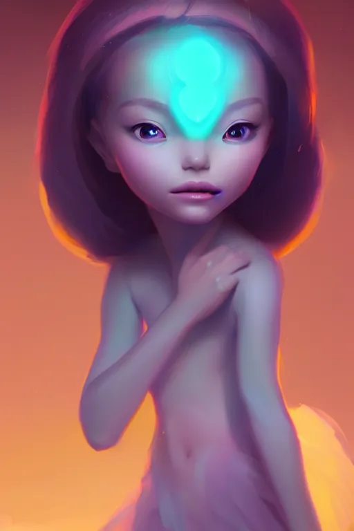 Image similar to super cute Bioluminescent Princess character concept, soft light, soft mood, realistic body features and face, illustration, painting oil on canvas by Elena Zhurikhina and Goro Fujita and Charlie Bowater, octane render trending on artstation, 4k, 8k, HD