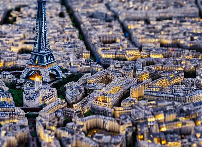 Prompt: tilt shift photo still of paris made of legos, studio lighting, 8 k, 1 6 mm f 1 6