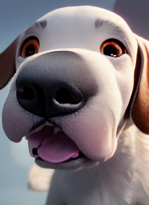 Image similar to 🐶, anime, disney, pixar, 8 k, hd, dof, kodak film, volumetric lighting, subsurface scattering, photorealistic, octane render, details