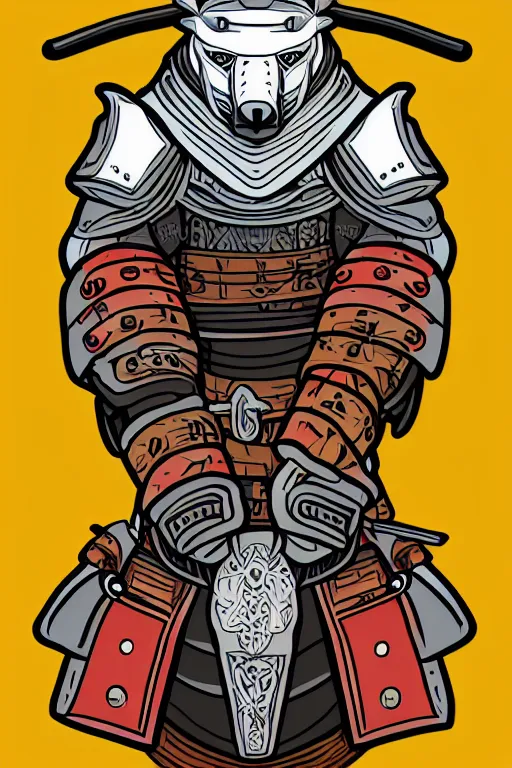 Image similar to Portrait of a polar bear in samurai armor, knight, medieval, sticker, colorful, illustration, highly detailed, simple, smooth and clean vector curves, no jagged lines, vector art, smooth