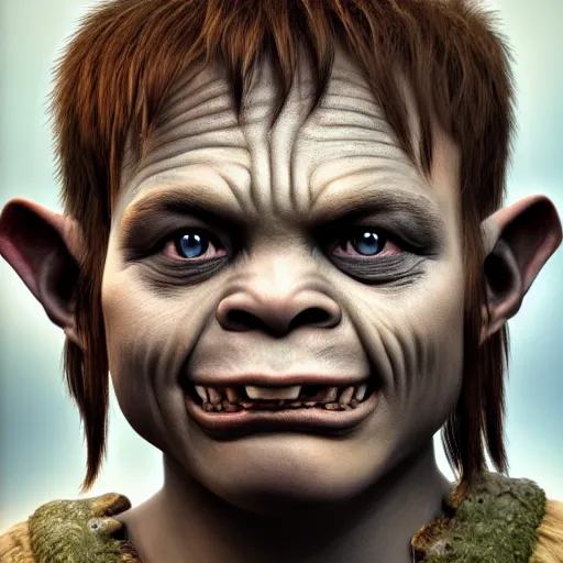 Image similar to a detailed portrait of a child orc boy, fantasy art illustration, incredibly highly detailed and realistic, 8 k, sharp focus