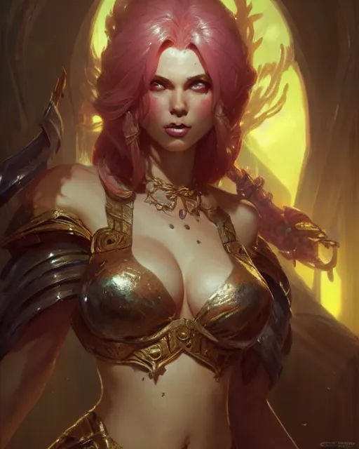 Prompt: kaisa from league of legends, character portrait, concept art, intricate details, highly detailed by greg rutkowski, gaston bussiere, craig mullins, simon bisley