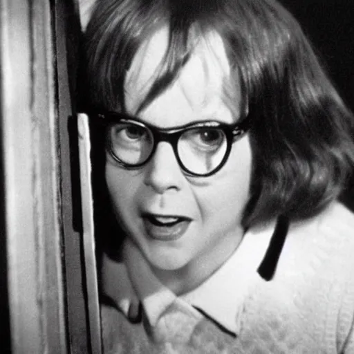 Image similar to movie still photo of Velma Dinkley as Jack Torrance in The Shining