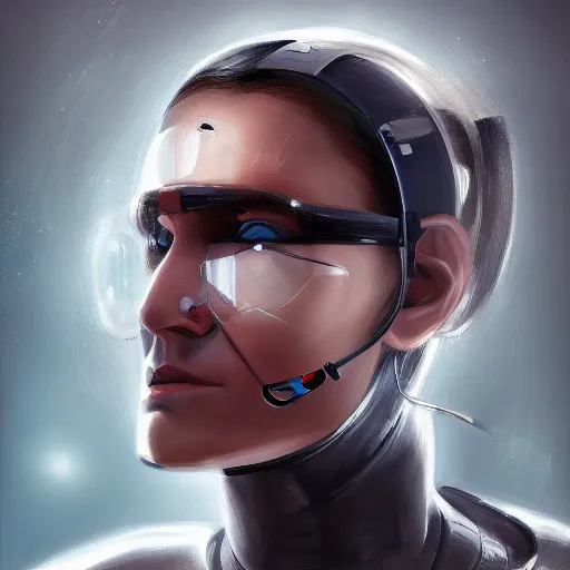 Image similar to portrait of cyborg scientist by jama jurabaev, extremely detailed, trending on artstation, high quality, brush stroke