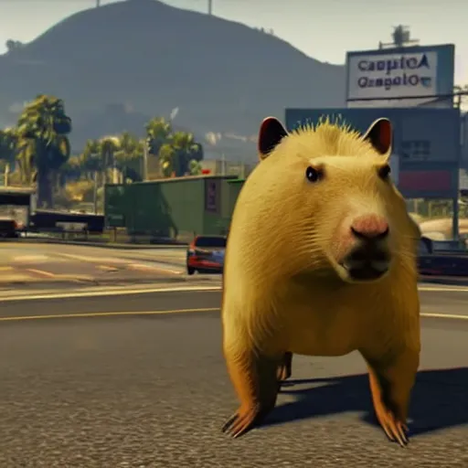 Prompt: Capybara in GtaV, gtaV loading screen