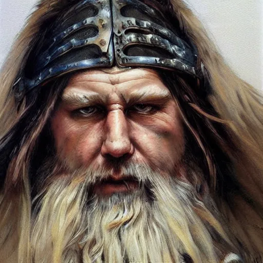 Prompt: realistic portrait painting of viking barbarian, winter, epic, gwent, steve huston style newell convers wyeth