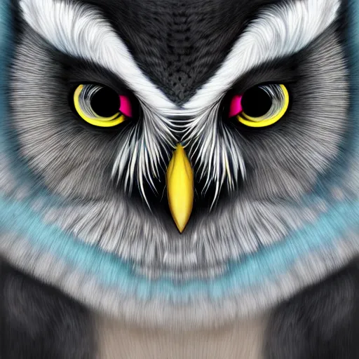 Image similar to beautiful furry owl portrait, beautiful woman, digital art, art