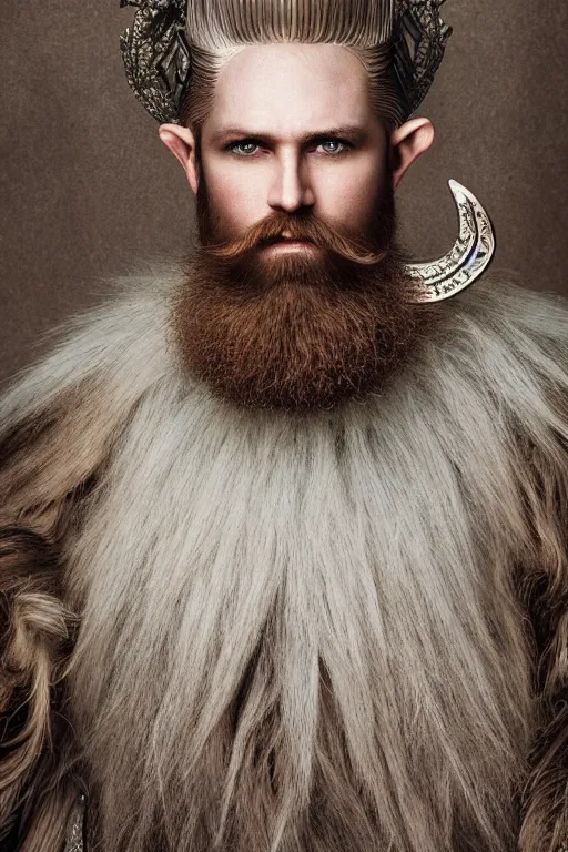 Image similar to 8K Photography from a Male muscled short haired Elven King, designer beard, by Jimmy Nelson