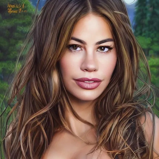 Prompt: clear portrait of sofia vergara, adorable appearance!!!, golden hour, happy apearance, cottagecore!!, background hyper detailed, character concept, full body, dynamic pose, intricate, elegant, highly detailed, digital painting, artstation, concept art, smooth, sharp focus, illustration, art by artgerm and greg rutkowski and alphonse mucha